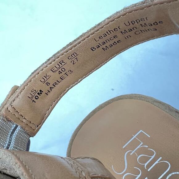 Franco Sarto Harlet 3 Block Heel Peep Toe Sandal sz 10 Suede Leather Taupe Beige - Picture 9 of 10